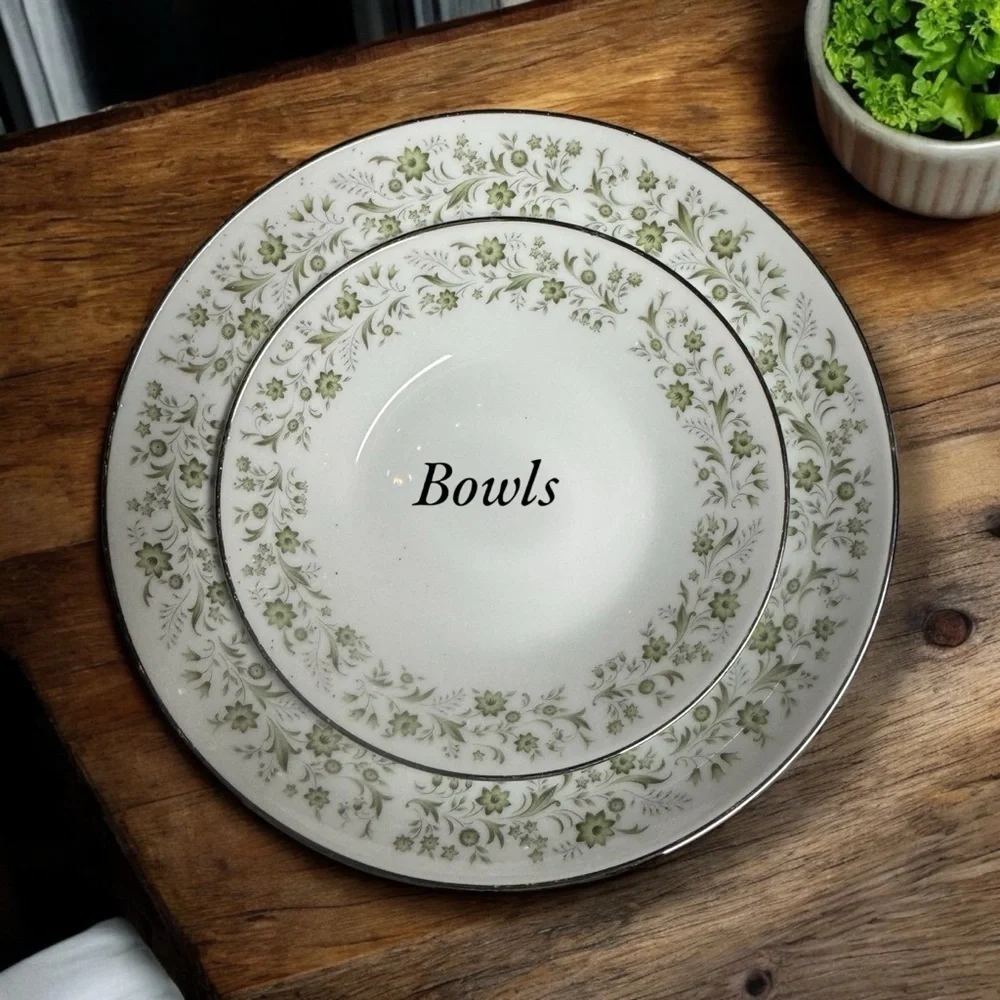 Noritake Wynwood Green & White Elegant Floral 7 Pc Dinner Place Dinner Set Nice